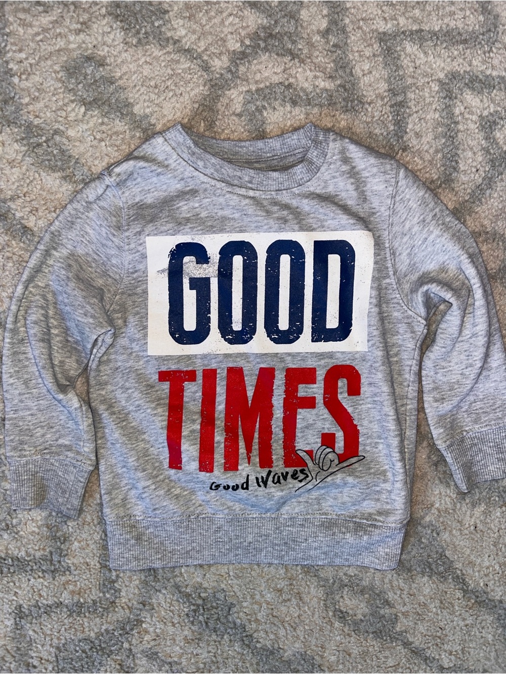 Kids' Grey Zara Graphic Crewneck Sweatshirt with Red & Blue Print